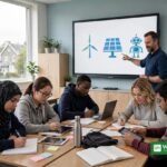 Transition Year-elever i et irsk klasselokale bruger bærbare computere under GreenFutures-programmet for AI og klimaundervisning