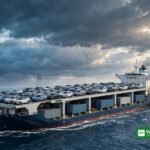 Cargo ship carrying hybrid cars at sea — EU-China trade deal