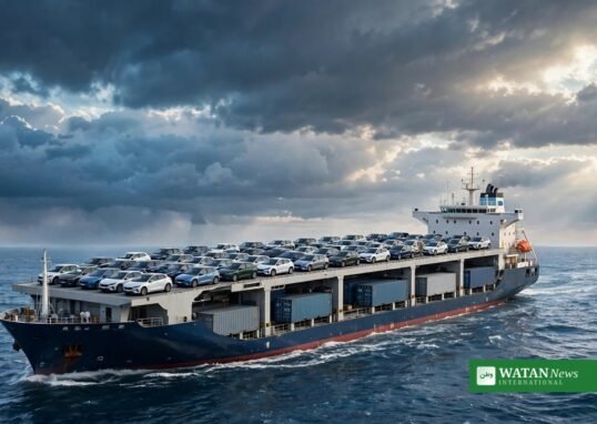Cargo ship carrying hybrid cars at sea — EU-China trade deal