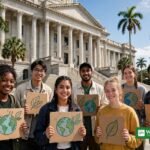 Unge klimaaktivister med bannere foran en delstatskongres til Hawaii ungdomsklimatopmøde 2026