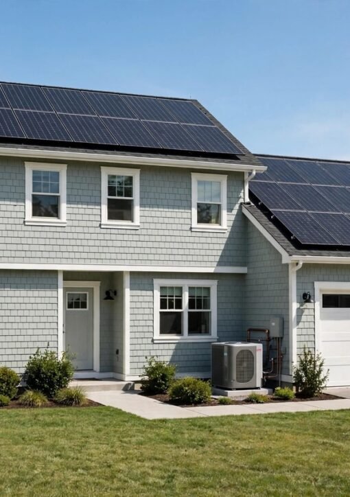 Energy-efficient Virginia home with rooftop solar panels and heat pump