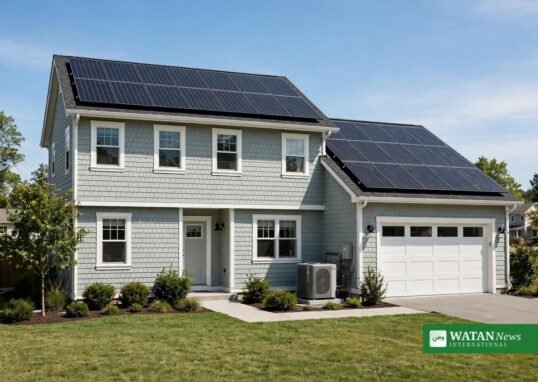 Energy-efficient Virginia home with rooftop solar panels and heat pump