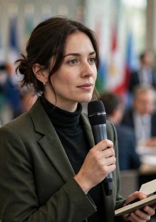 Journalist rapporterer fra en international klimakonference