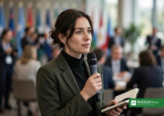 Journalist rapporterer fra en international klimakonference