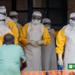 Health workers in protective equipment at an Ebola treatment centre in DR Congo