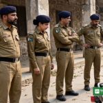 راولپنڈی پولیس کریک ڈاؤن — برآمد شدہ موٹرسائیکلوں کے ساتھ پولیس اہلکار
