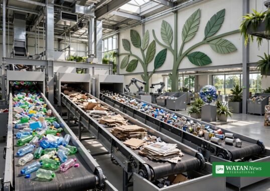 Nul affald klimastrategi — moderne genbrugssorteringsanlæg der sorterer plastflasker, papir og metaller