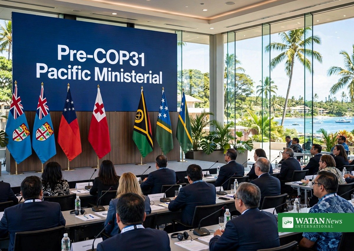 Pre-COP31 Fiji: Pacific ministers meet in Nadi with Pacific flags behind the stage
