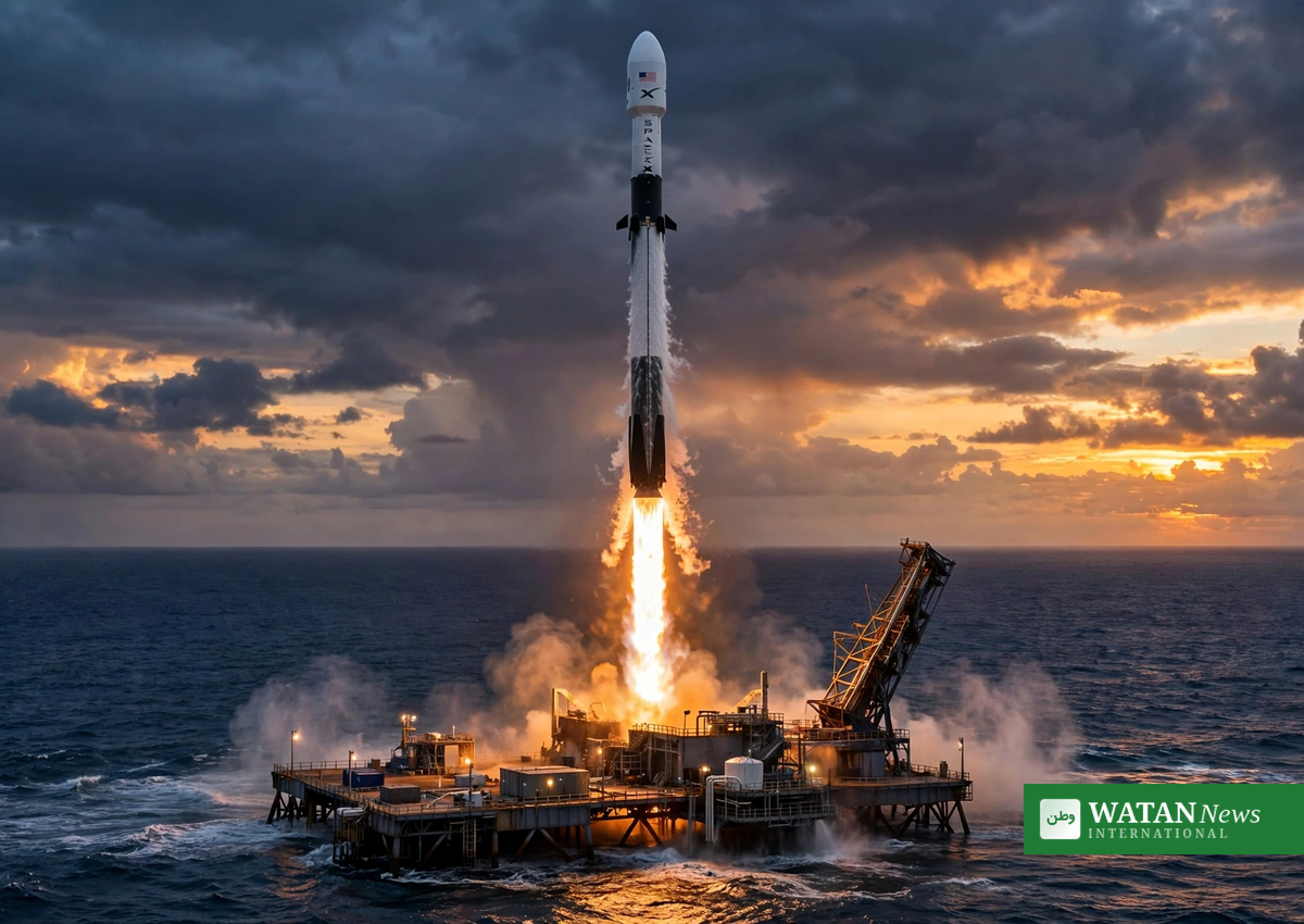 SpaceX rocket launching at dusk over the ocean — SpaceX shares pledged to children.