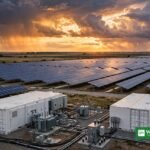 Baltic battery storage plant with solar panels at European Energy hybrid facility in Lithuania