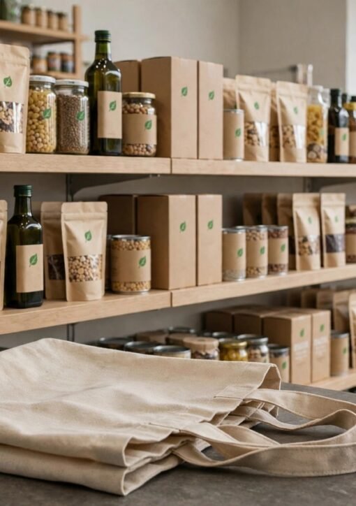 EU greenwashing rules: eco-labelled products on supermarket shelf