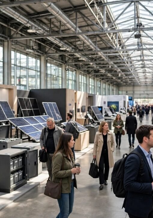 All Energy Australia 2026 udstillingshal i Melbourne med solpaneler og batterilagringsudstillinger