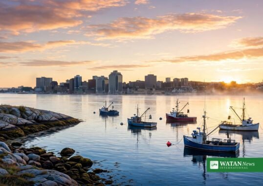 Solopgang over Halifax havn med fiskerbåde og skyline - Canadas Ocean Envoy Diana Fox Carney skal lede Our Ocean Conference 2027