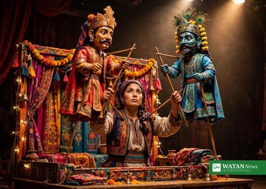 PNCA puppetry workshop — puppeteer with rod puppets on stage