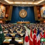 UN General Assembly hall in New York during the 81st session — Ishaq Dar briefing on Pakistans engagements (illustration)