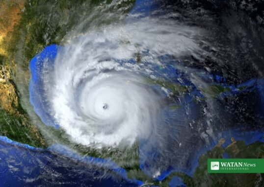 Satellite image of a hurricane churning in the Gulf of Mexico as Hurricane Isaias nears Gulf Coast landfall
