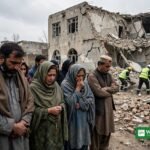پشاور میں اسکول کی چھت گرنے کے مقام پر سوگوار ورثاء اور ملبہ ہٹاتے ریسکیو اہلکار