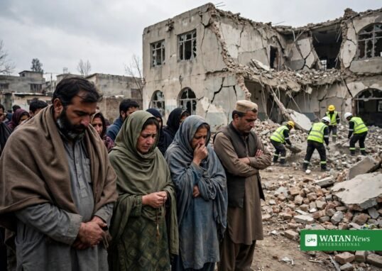 پشاور میں اسکول کی چھت گرنے کے مقام پر سوگوار ورثاء اور ملبہ ہٹاتے ریسکیو اہلکار