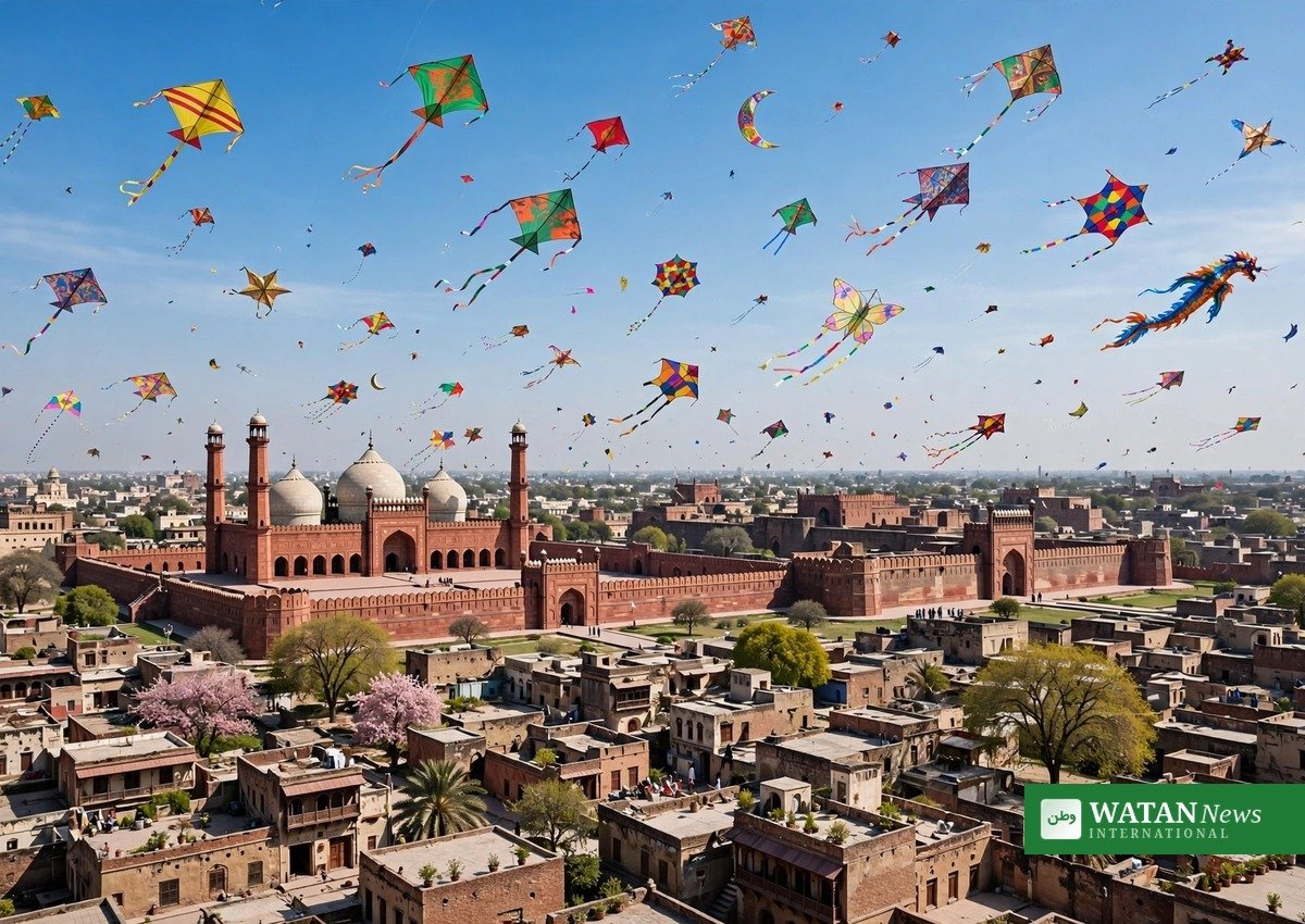 لاہور میں بسنٹ کے موقع پر آسمان میں اڑتی رنگ برنگ پتنگیں
