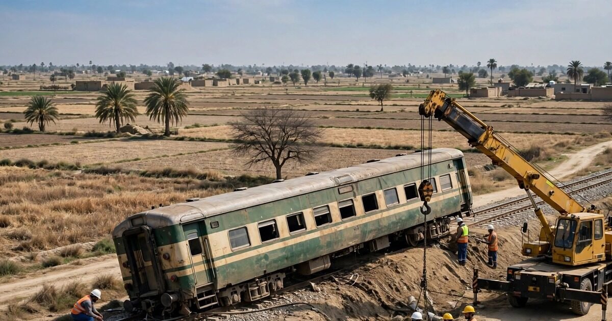 دہارکی کے قریب پٹڑی سے اتری ملت ایکسپریس کی بوگی اور امدادی کرین