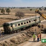 دہارکی کے قریب پٹڑی سے اتری ملت ایکسپریس کی بوگی اور امدادی کرین