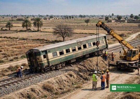دہارکی کے قریب پٹڑی سے اتری ملت ایکسپریس کی بوگی اور امدادی کرین