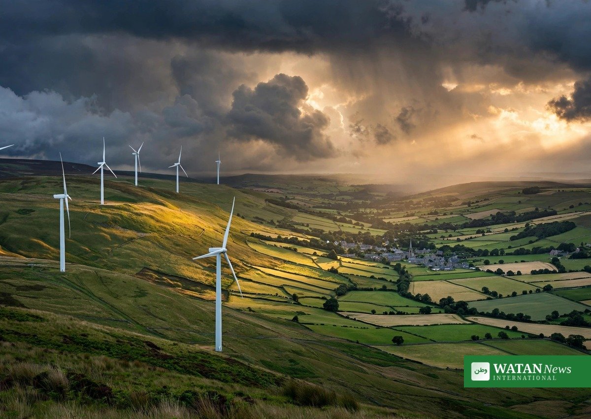 People's Emergency Briefing — wind turbines over the British countryside under a stormy sky