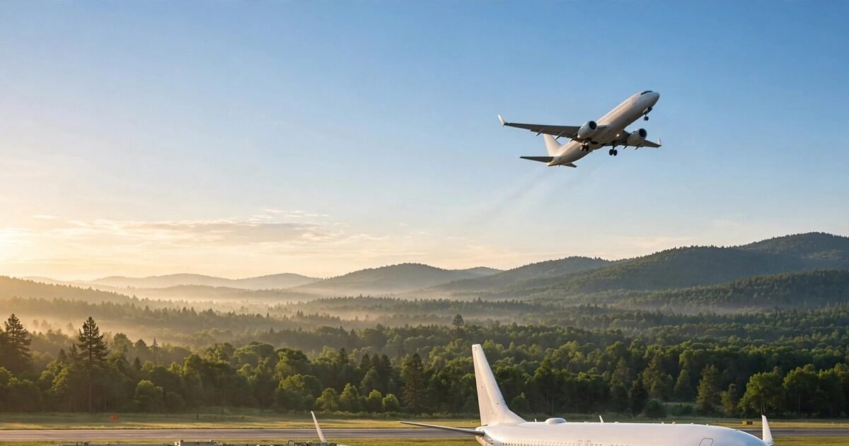 Sustainable aviation fuel tanker beside a passenger jet at sunrise for the Georgia SAF Coalition launch