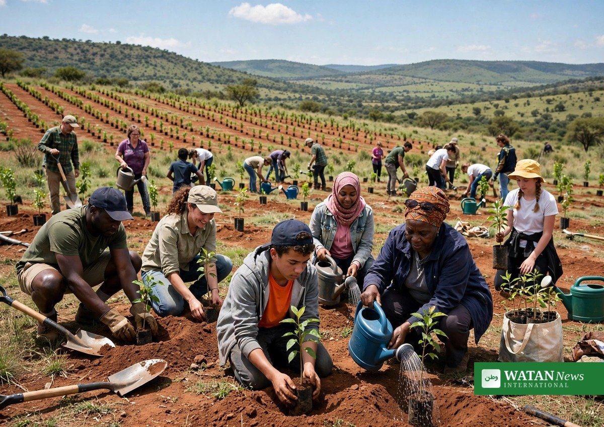 Volunteers planting saplings in South Africa's One Billion Trees Programme