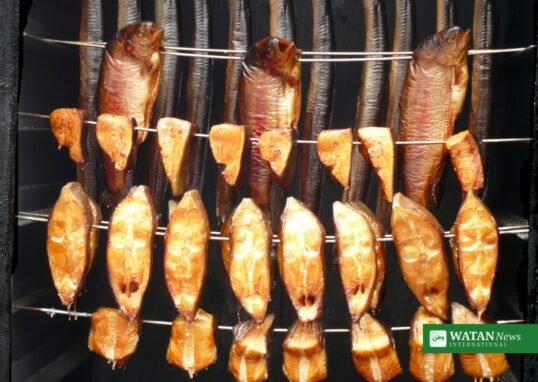 Smoked fish on display