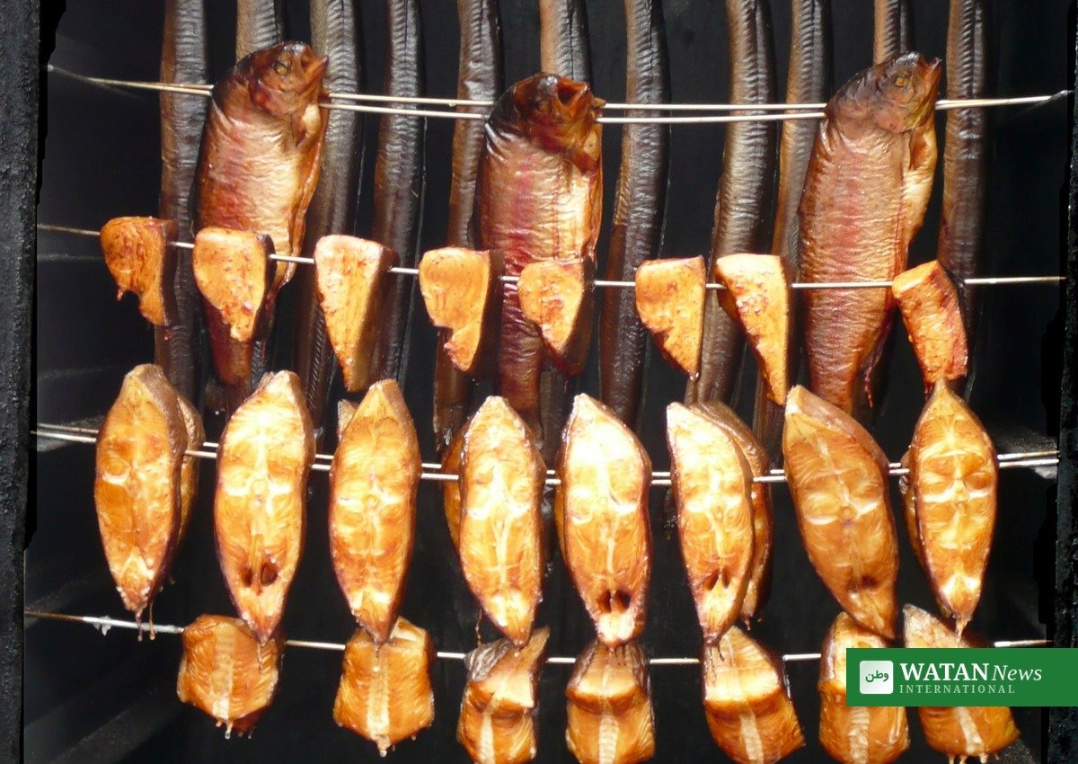 Smoked fish on display
