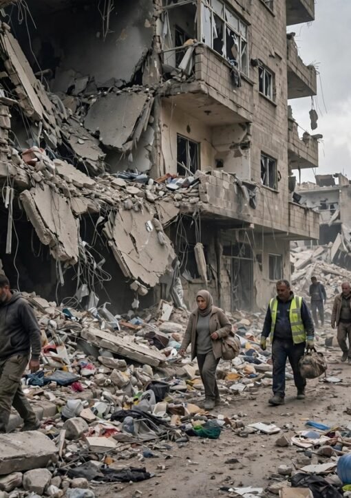 Damaged apartment building in Gaza City after an airstrike amid Gaza ceasefire violations.