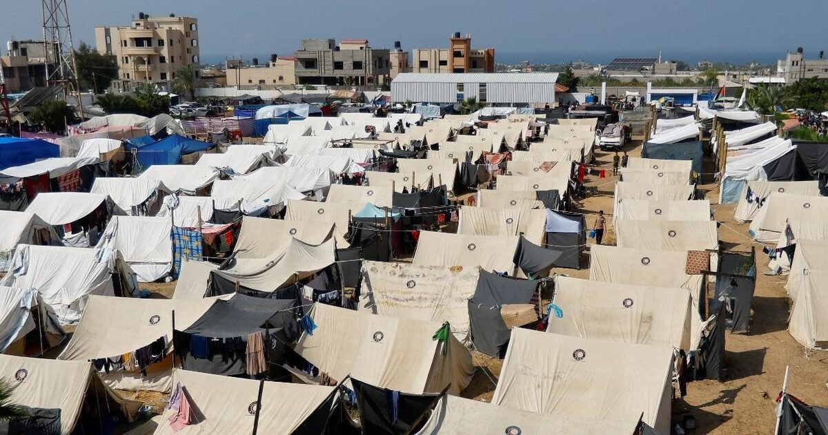 Displaced Palestinians' tents in Khan Younis, Gaza, amid renewed Israeli strikes
