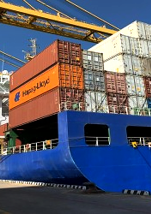 Container ship GFS Pride at port before it sank after striking a naval mine in the Strait of Hormuz