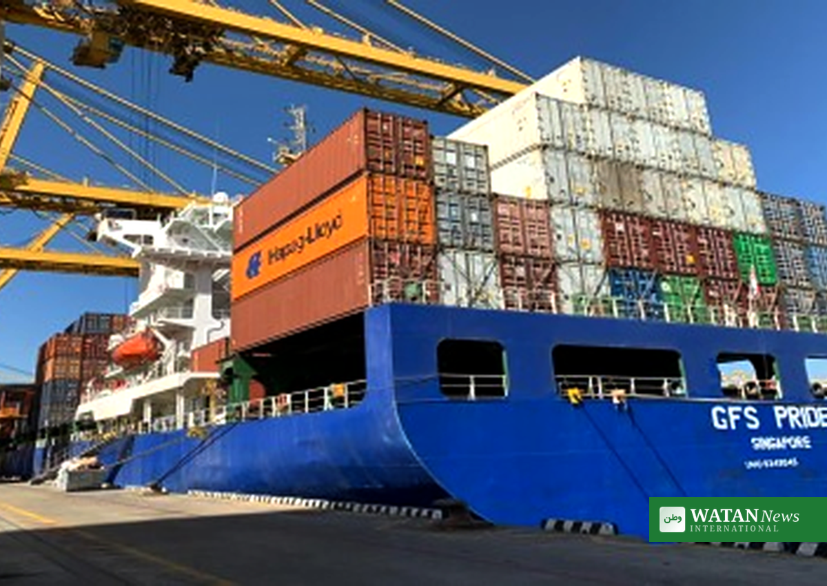 Container ship GFS Pride at port before it sank after striking a naval mine in the Strait of Hormuz