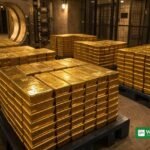 Gold bars stacked in a vault as gold prices trade near 4000 dollars an ounce