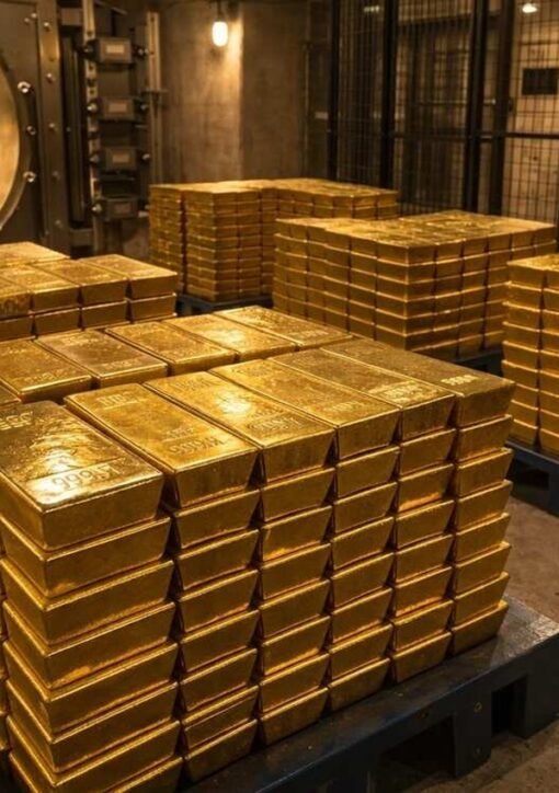 Gold bars stacked in a vault as gold prices trade near 4000 dollars an ounce