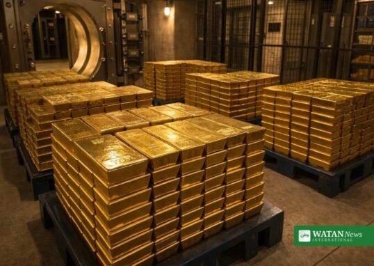 Gold bars stacked in a vault as gold prices trade near 4000 dollars an ounce