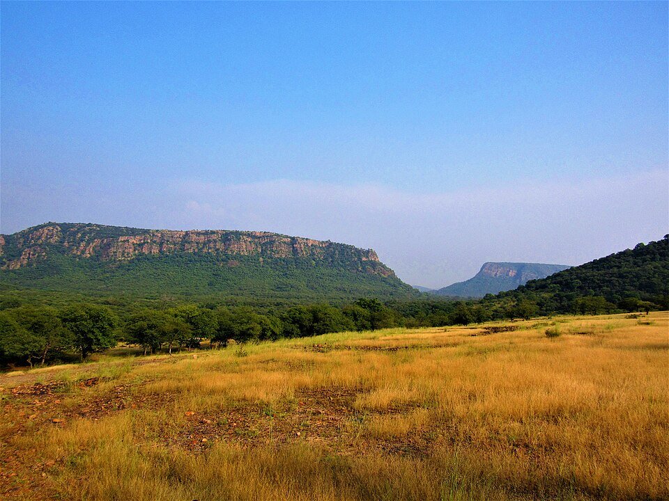 Green mountain and grassland landscape at a tourist destination
