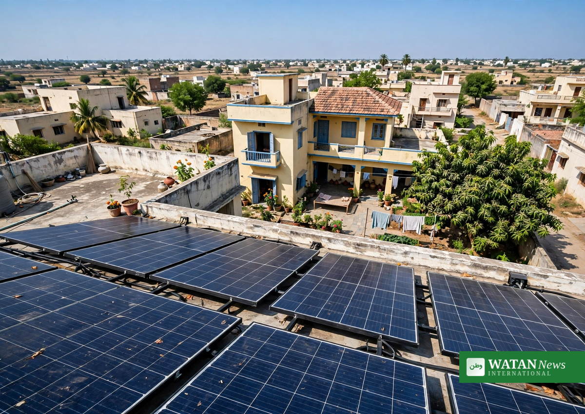 Solcellepaneler på taget af et hjem i Gujarat, Indien