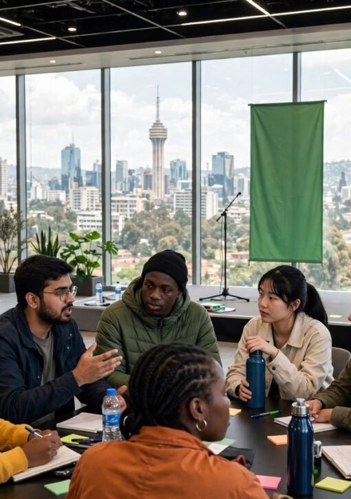 Young climate delegates discussing at the Nairobi youth climate summit 2026