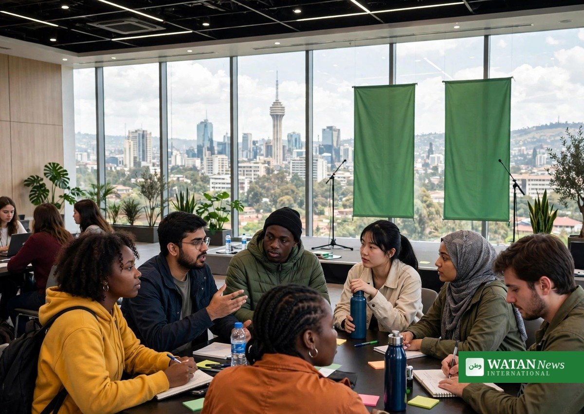 Young climate delegates discussing at the Nairobi youth climate summit 2026