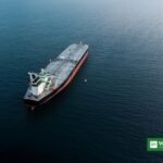Aerial view of an oil tanker transiting the Strait of Hormuz where three tankers were struck by unknown projectiles