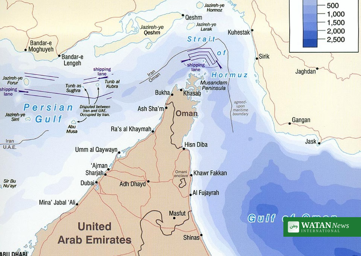 Map of the Strait of Hormuz shipping lanes where the container ship GFS Pride sank
