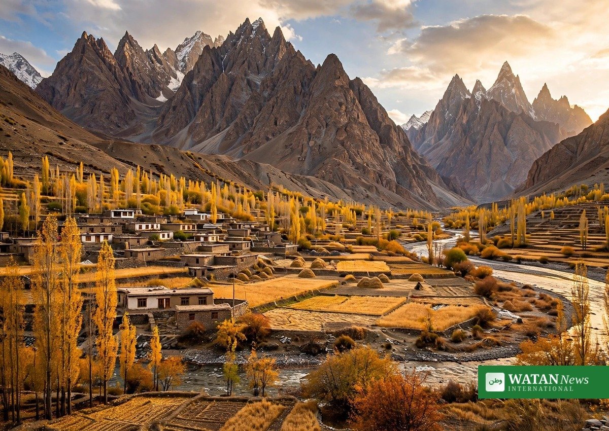 Hunza efterår — Passu Cones over gyldne marker