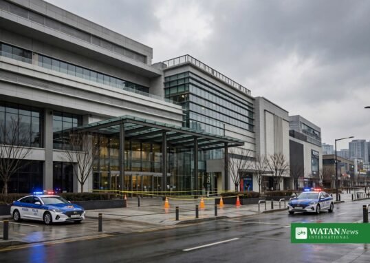 Police cordon outside Incheon shopping complex after stabbing attack that injured 10