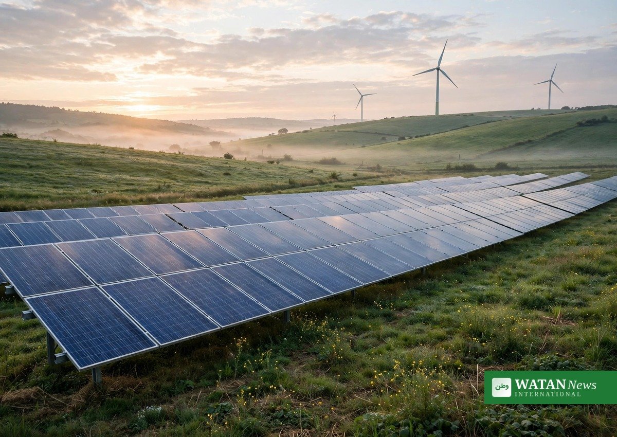 Solar panels and wind turbines show the clean energy progress that balanced climate action must scale up