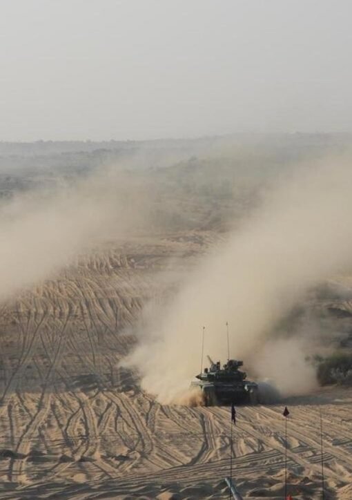 Indian Army tanks on exercise during a training operation