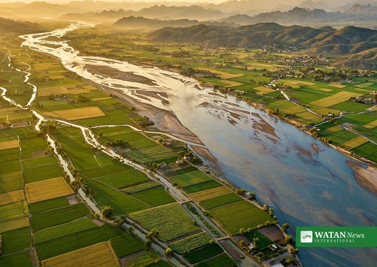 Indus River flowing through Pakistan's agricultural plains, at the heart of the Pakistan water share India dispute