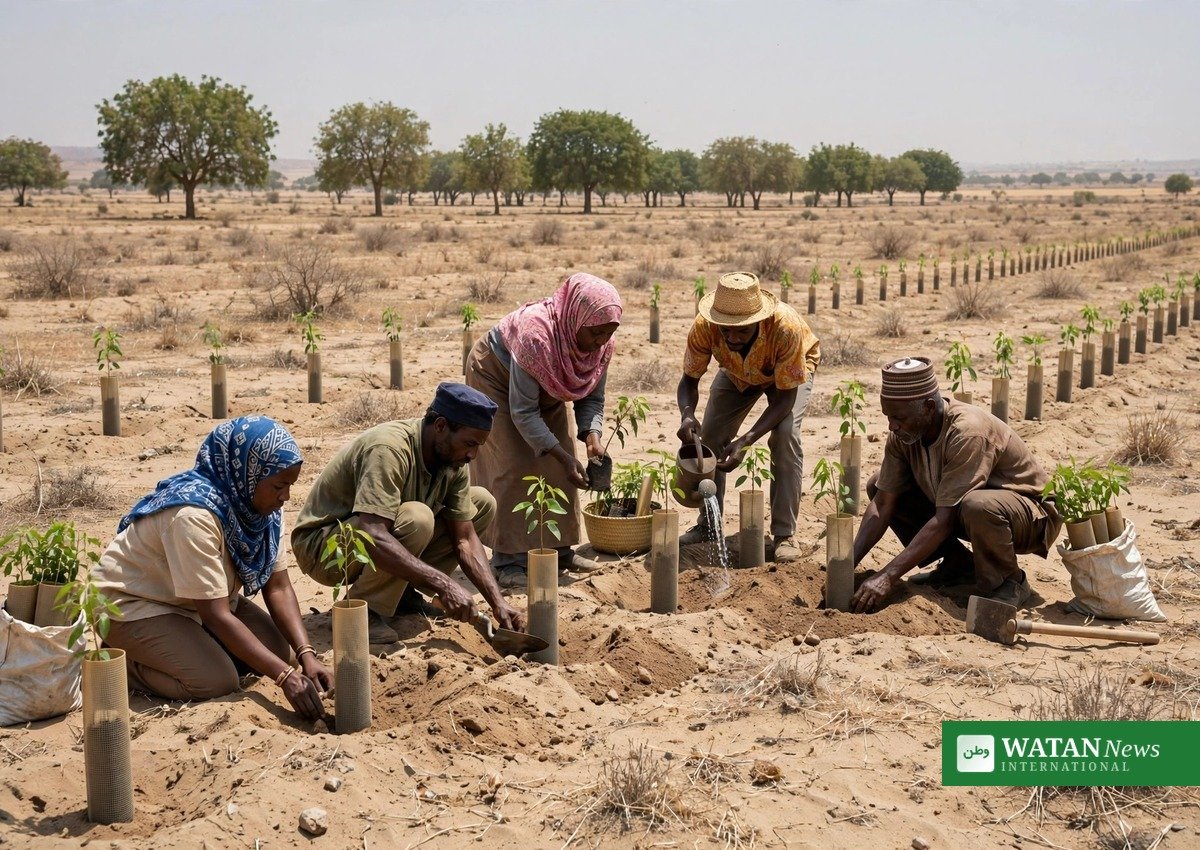 Volunteers planting Great Green Wall seedlings in Jigawa, Nigeria